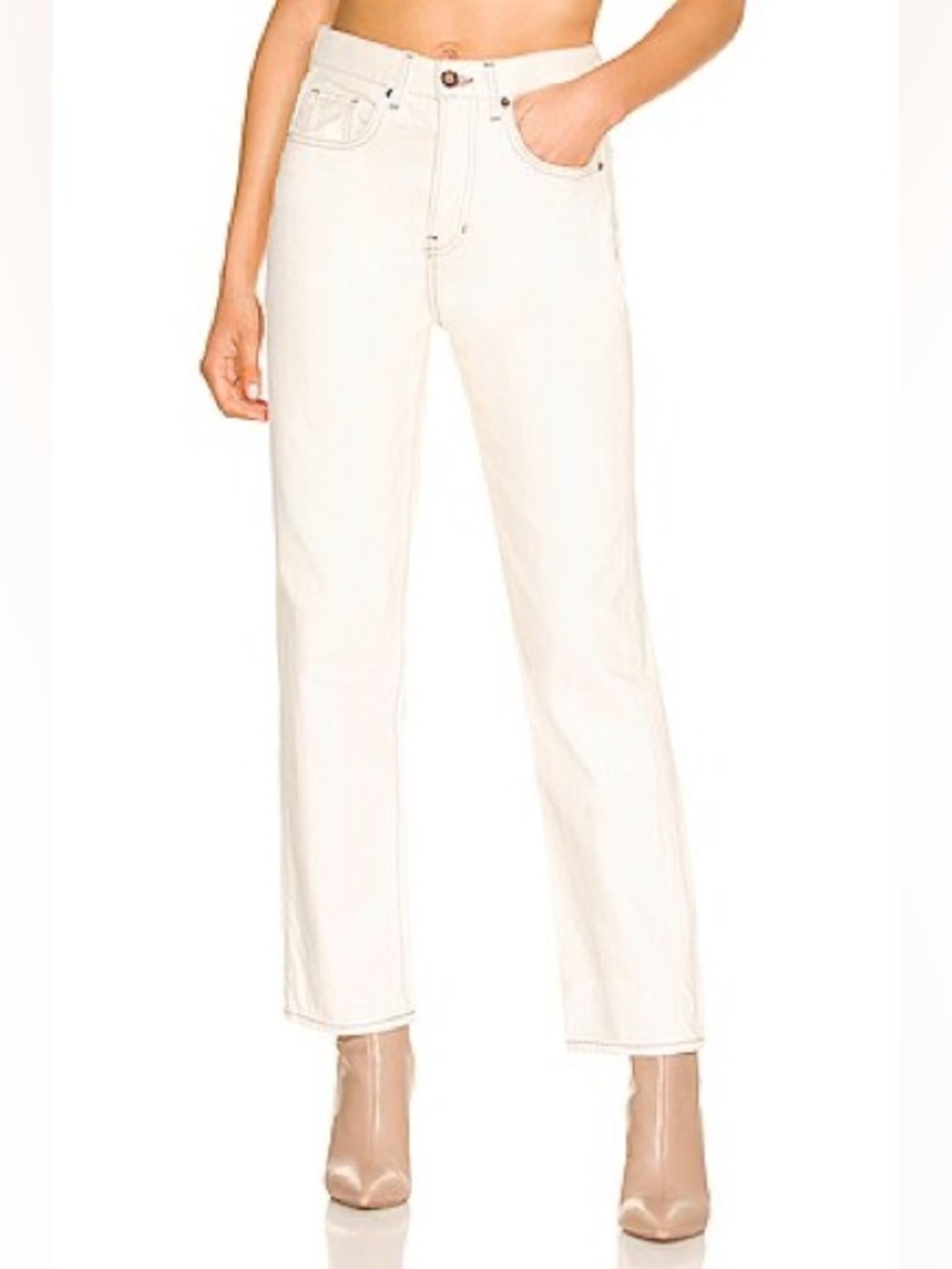 Veronica Beard Blake High Rise Jeans in Ecru Brown Contrast Stitching SZ 29 8
